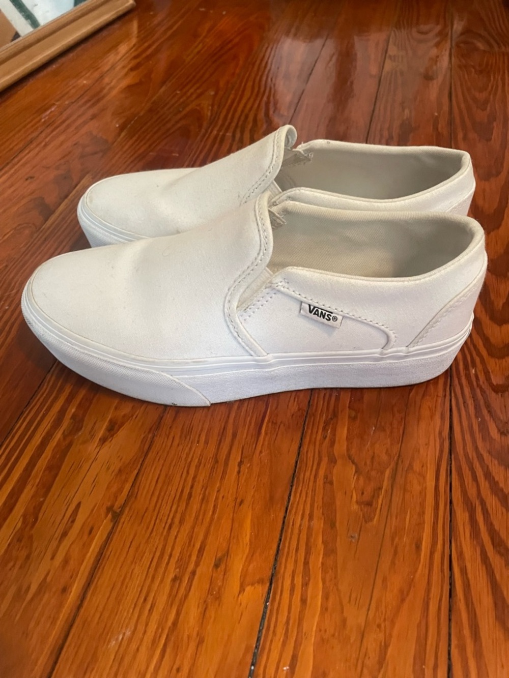 Vans Platform Slip-On Sneakers in White Canvas
